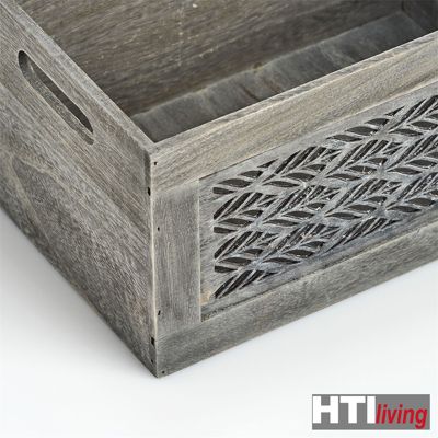 Aufbewahrungskiste, Holz, grau Leaves, grau, HTI-Living | yomonda