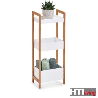 Standregal mit 3 Ablagefächern, weiß Bambus, MDF, beige, HTI-Living