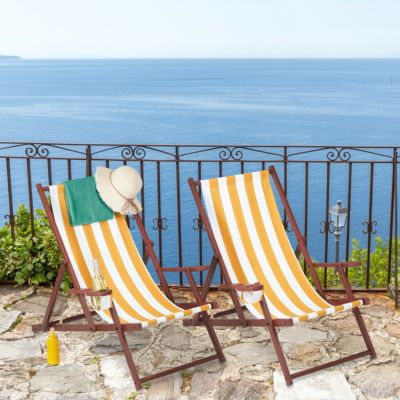 Liegestuhl Holz gestreift 2er Set, weiß, relaxdays | yomonda