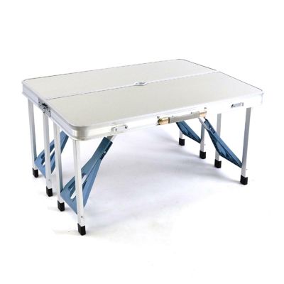 4x Stuhl Tisch Holzdesign Alu Camping Set klappbar Koffertisch Falt Hocker 