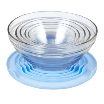 Runde Glasschüsseln mit Deckel 5er Set, blau, relaxdays | yomonda