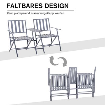 Doppel-Gartenstuhl mit Tisch klappbar, grau, Outsunny | yomonda