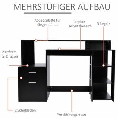 Computertisch mit Regal, schwarz, HOMCOM | yomonda