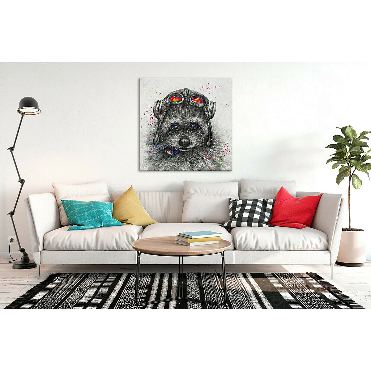 Gemälde Acryl "Waschbär" handgemalt auf Leinwand 90x90 cm, mehrfarbig