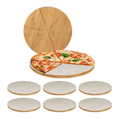 8 x Pizzabrett Bambus mit Backpapier