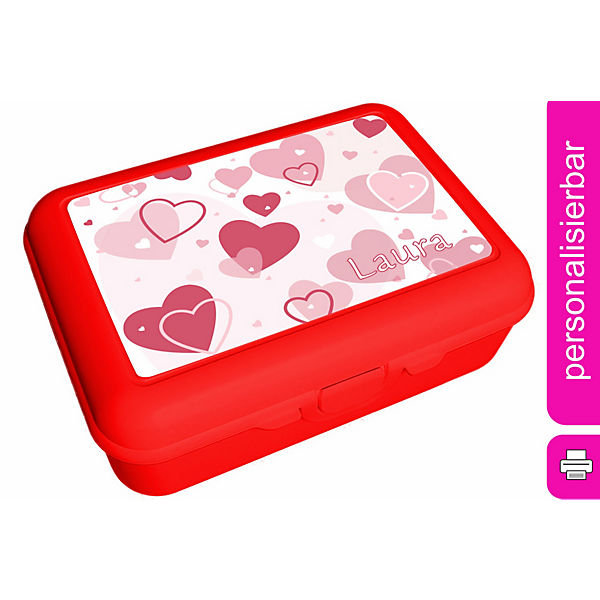 Brotdose mit Trennschale / Einsatz mit Name personalisiert Herz rosa Spülmaschinenfest, Mit Deckel, BPA Frei, Erweiterbar, Leicht zu Säubern, mit Namen, Wiederverwendbar