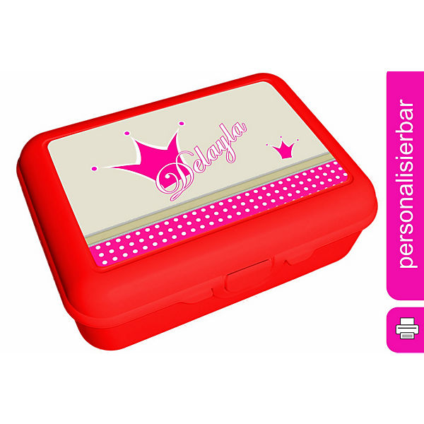 Brotdose mit Trennschale / Einsatz mit Name personalisiert Krone beige pink Spülmaschinenfest, Mit Deckel, BPA Frei, Erweiterbar, Leicht zu Säubern, mit Namen, Wiederverwendbar