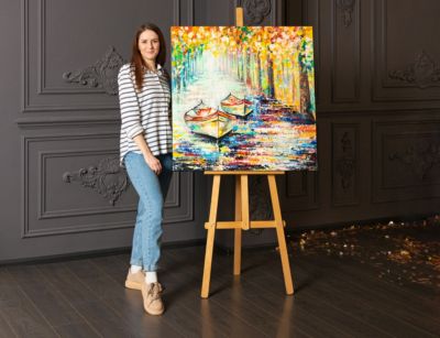 120x60cm Moderne Kunst Mehrfarbig Leinwand Handgemalt YS-Art Acryl Gemälde Herbstmelodie Wand Bild Unikat