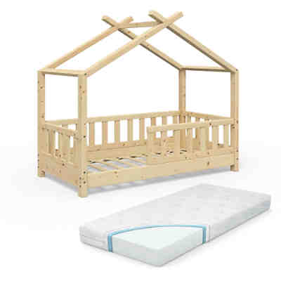 Kinderbett Design 70x140 Naturholz mit Matratze