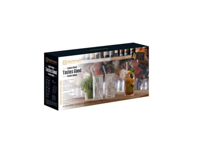Nachtmann 4 Gläser + 4 Trinkhalme + Reinigungsbürste Longdrinkgläser transparent | 04003762280198