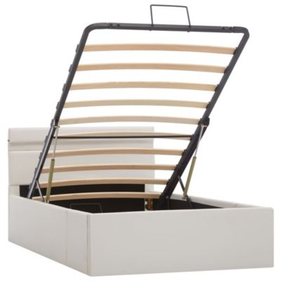 Stauraumbett Hydraulisch mit LED Kunstleder, weiß, | yomonda