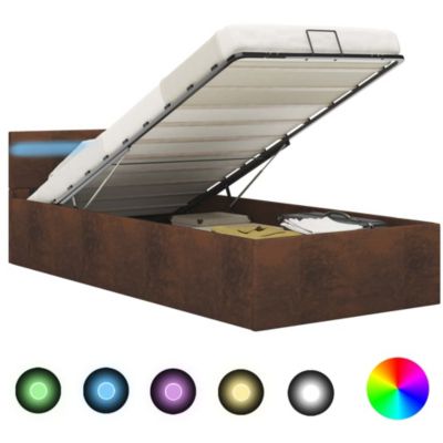 Stauraumbett Hydraulisch mit LED Kunstleder, braun, | yomonda