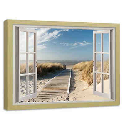 Kunst geöffnetes Fenster zum Weg zum Strand Leinwandbilder