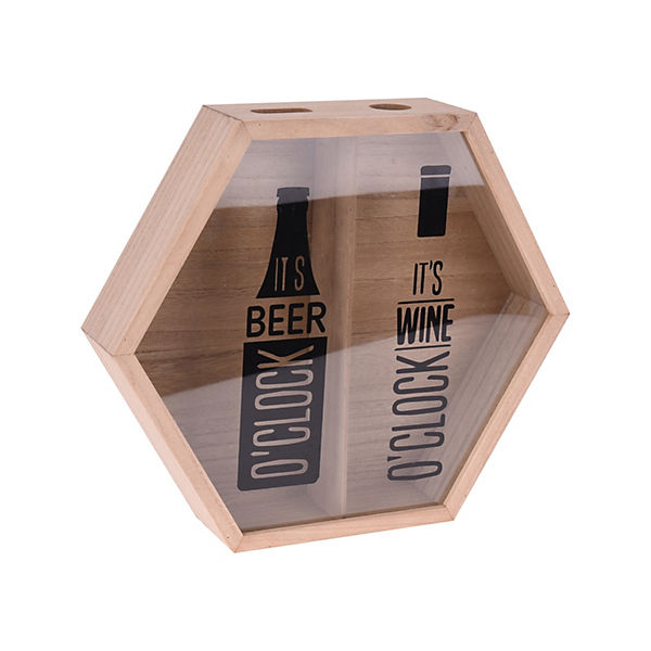 Sammelbox für Weinkorken und Bierdeckel Holz, Glas