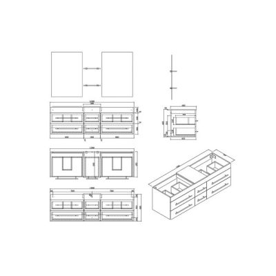 Badmöbel Set Hochglanz weiß NEWLAND-02 153cm Waschtisch, 2 Waschbecken