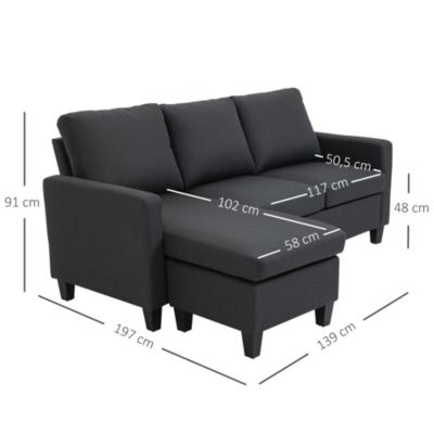3-Sitzer Sofa mit zwei Liegesesseln und einer Chaiselounge, grau