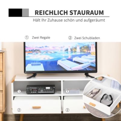 TV Schrank mit 2 Schubladen und offenen Regalfächern, weiß, HOMCOM