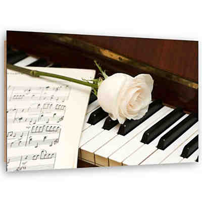 Kunst weiße Rose auf dem Klavier Leinwandbilder