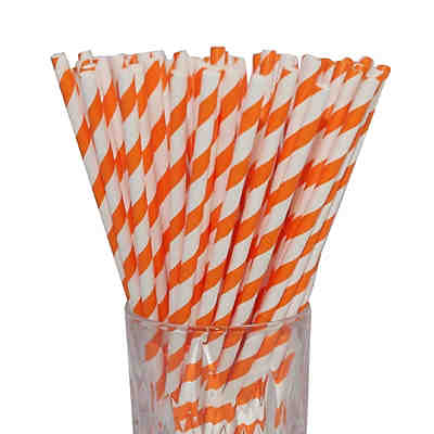 Papier-Trinkhalm orange/weiß gestreift 100 Stück Trinkhalme