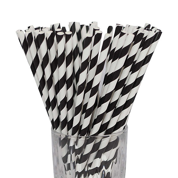 Papier-Trinkhalm schwarz/weiß gestreift 100 Stück Trinkhalme