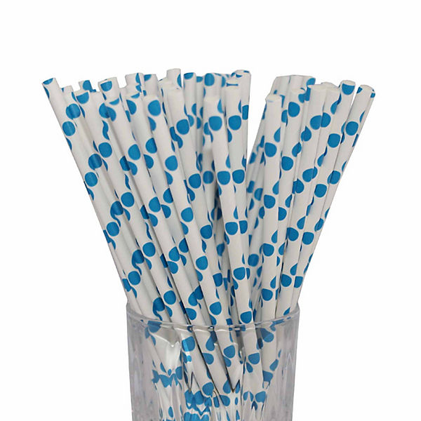 Papier-Trinkhalm dunkelblau/weiß gepunktet 100 Stück Trinkhalme
