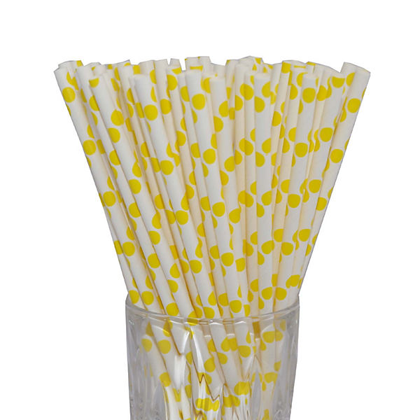 Papier-Trinkhalm gelb/weiß gepunktet 100 Stück Trinkhalme