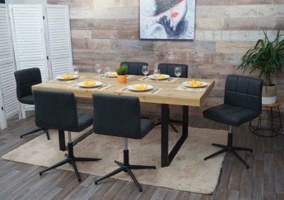 6x Esszimmerstuhl höhenverstellbar drehbar, Kunstleder, grau, HWC