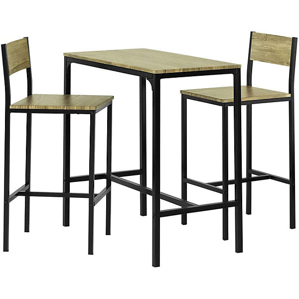 3-teilig Bartisch Set Esstisch Bistrotisch mit 2 Stühlen Sitzgruppe