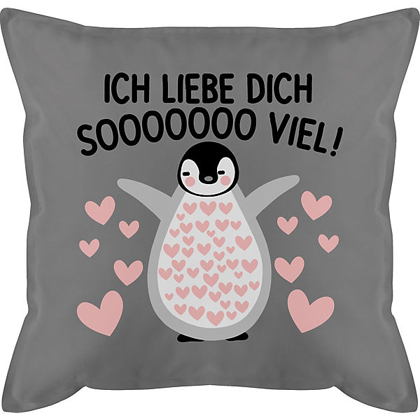Deko-Kissen Valentinstag - Bedrucktes Kissen mit Füllung - Ich liebe dich SOOOO viel! mit Pinguin - Dekokissen