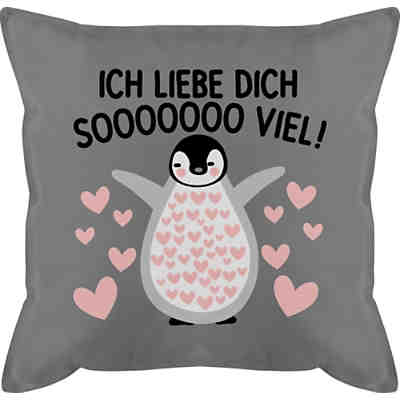 Deko-Kissen Valentinstag - Bedrucktes Kissen mit Füllung - Ich liebe dich SOOOO viel! mit Pinguin - Dekokissen