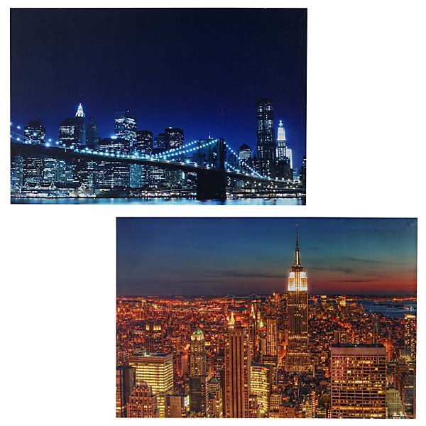 2x LED-Bild mit Timer, 40x60cm, Skyline New York