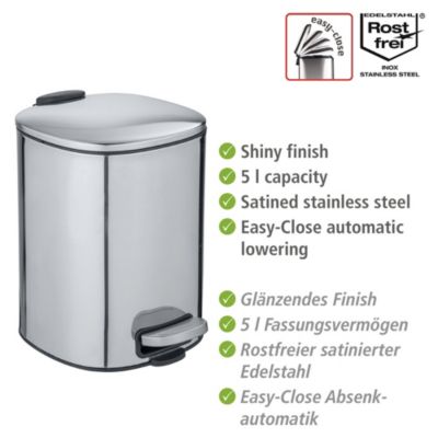 Treteimer Leman Easy Close Schwarz 30 L, Kosmetikeimer, Mülleimer mit