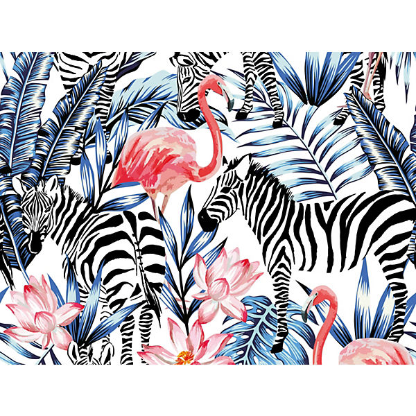Tischset Platzsets abwaschbar - Tropische Zebras und Flamingos - 4 Stück aus erstklassigem Vinyl (Kunststoff) 40 x 30 cm