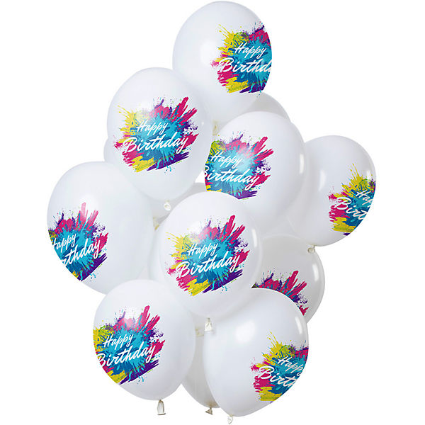 Luftballons Color Splash 'Happy Birthday' 30 cm, 12 Stück
