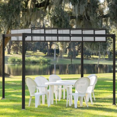 Gartenpavillon mit Handkurbel und verstellbarem Dach, grau, Outsunny