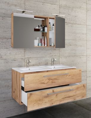 3-tlg. Doppel-Waschplatz Badmöbel Badezimmer Set Waschtisch