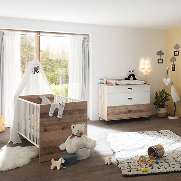 Babyzimmer-Set mit Schlupfsprossen ROANNE-78 in Eiche Old Style hell / weiß