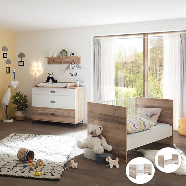 Babyzimmer Set mit Umbaufunktion zum Juniorbett ROANNE-78 in Eiche Old Style hell / weiß