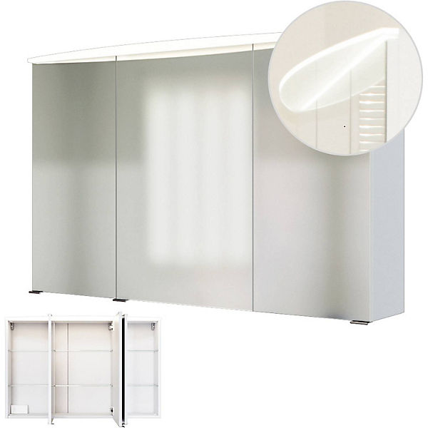 Badezimmer Spiegelschrank weiß 100cm FLORIDO-03 transparenter LED-Acryldeckel, B/H/T 100/64/20 cm