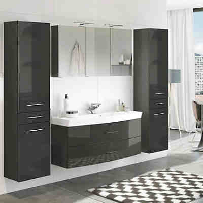Badezimmer Komplett Set mit 2 Hochschränken FLORIDO-03 in Hochglanz grau B x H x T: ca. 230 x 200 x 47 cm