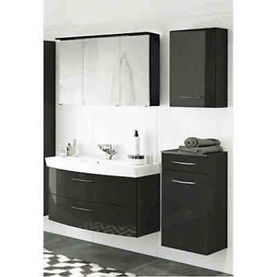 Badmöbel Set FLORIDO-03 Hochglanz grau, Waschtisch mit Auszügen, B x H x T: ca. 155 x 200 x 47 cm Waschtisch mit 2 Auszügen
