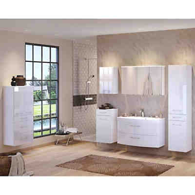 Badmöbel Set FLORIDO-03 Hochglanz weiß, Waschtisch mit 2 Auszügen, LED-Acryl-Deckel, B x H x T: ca. 210 x 200 x 47 cm