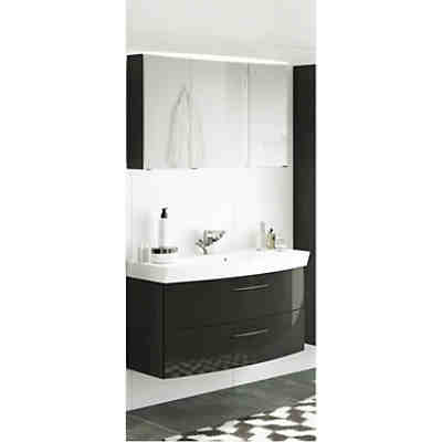 Waschtisch & Spiegelschrank Set FLORIDO-03 Hochglanz grau, graphitgrau, 100cm Waschtisch B x H x T: ca. 100 x 200 x 47 cm Waschtisch mit 2 Auszügen