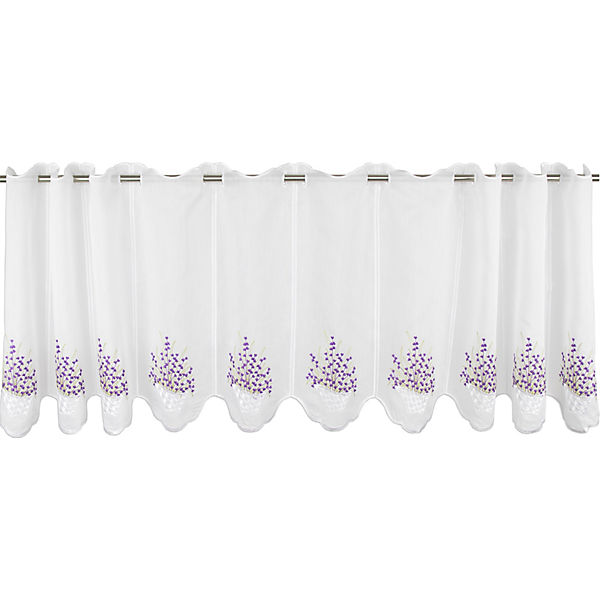 Scheibengardine Bistrogardine Küchengardine Weiß Batist Lavendel 45x160 cm Stickerei Lani