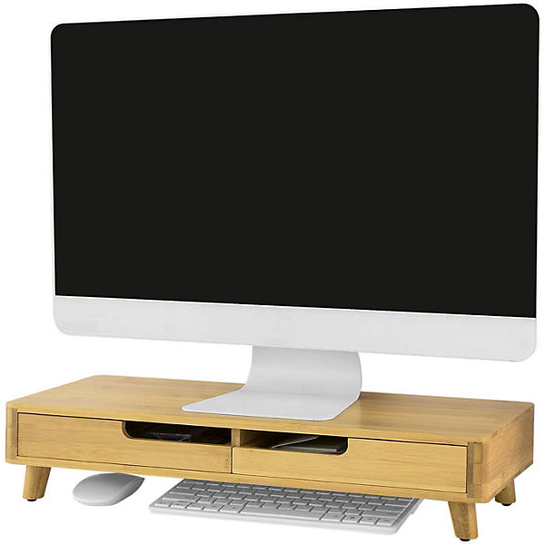 Design Monitorständer Monitorerhöhung Schreibtischaufsatz Organizer mit 2 Schubladen