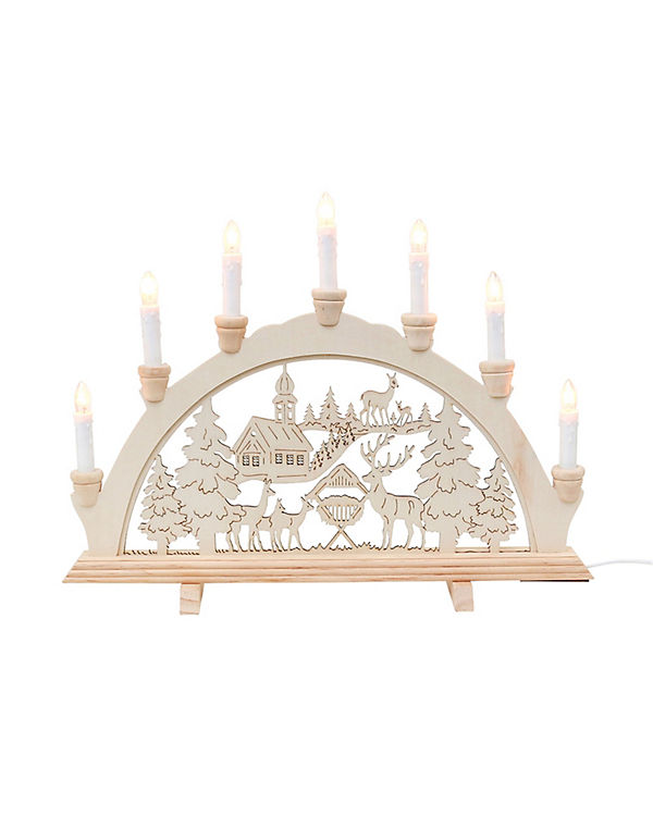 Sigro Holz Schwibbogen, Spitzkerzen Waldkirche und Rehe natur | 04046183661900 Sigro Holz Schwibbogen, Spitzkerzen Waldkirche und Rehe natur | 04046183661900