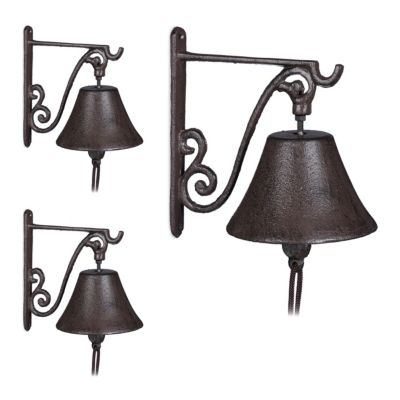 relaxdays 3 x Türglocke Gusseisen antik braun | 04052025407896