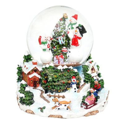 Sigro Schneekugel Farbwechsel, Sound Schneemänner 15 x 14 x 14 cm Ø Glaskugel 10 cm weiß | 04046183565239