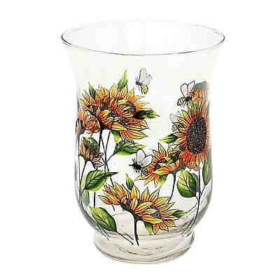Glas Windlicht Sonnenblumen Klein Ø 8 cm Höhe 9 cm, Groß Ø 11 cm Höhe 15 cm