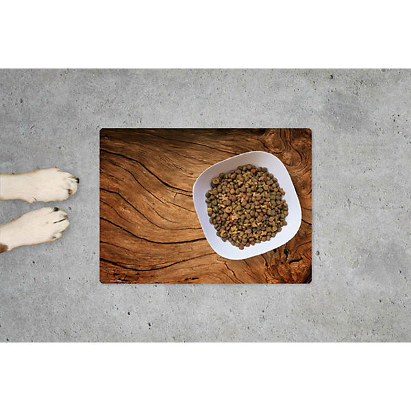 Napfunterlage Futtermatte für Hunde und Katzen -Rustikales Holz für Landhausromantik- aus Premium Vinyl - 44x32 cm - rutschhemmend, abwaschbar, reissfest - Made in Germany